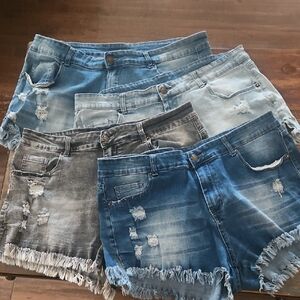 Bundle of Distressed Denim Cutoff Shorts - Assorted Blue & Gray Shades